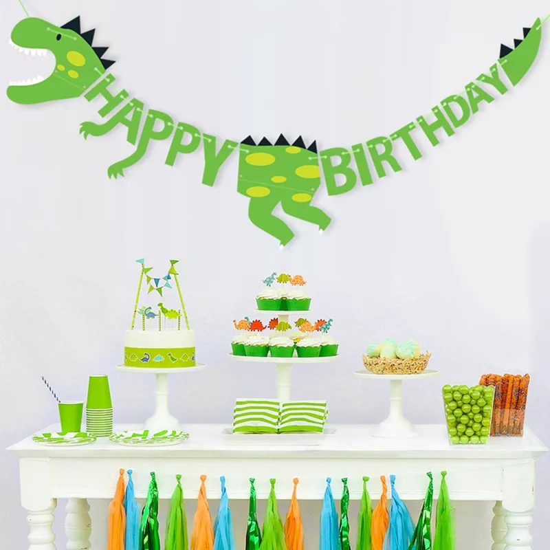 Бумажная гирлянда с изображением динозавров капкейков день рождения детей