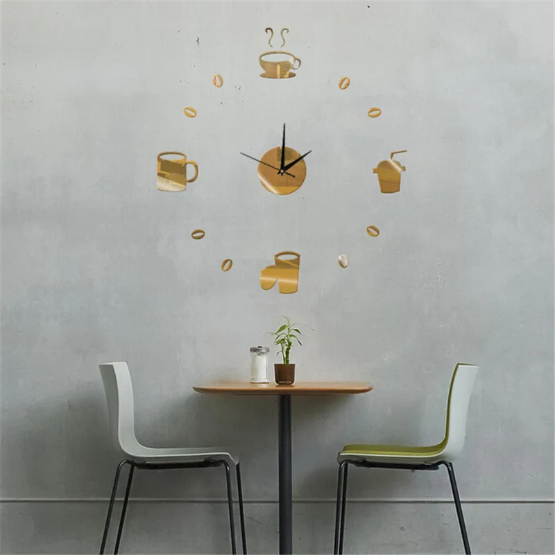 4 цвета кофе DIY настенные часы рамка зеркальная поверхность наклейки детская