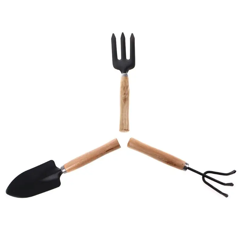 

3Pcs Spade Fork Shovel Rake Harrow Set Home Mini Gardening Tools Potted Landscape Plants Maintenance Suit Wood Handle Kids Gifts