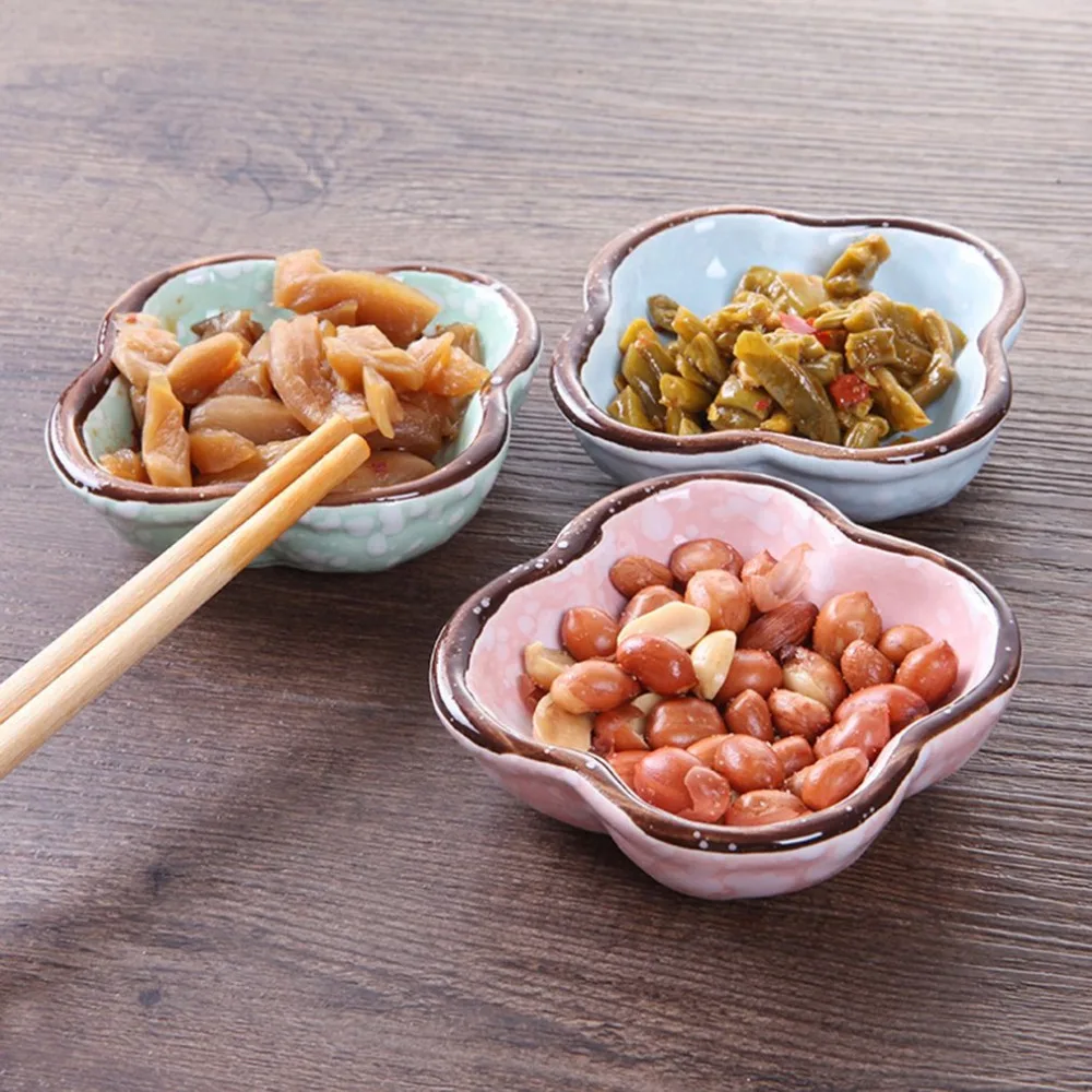 Трехцветная керамическая посуда в японском стиле со снежинкой шестиугольная