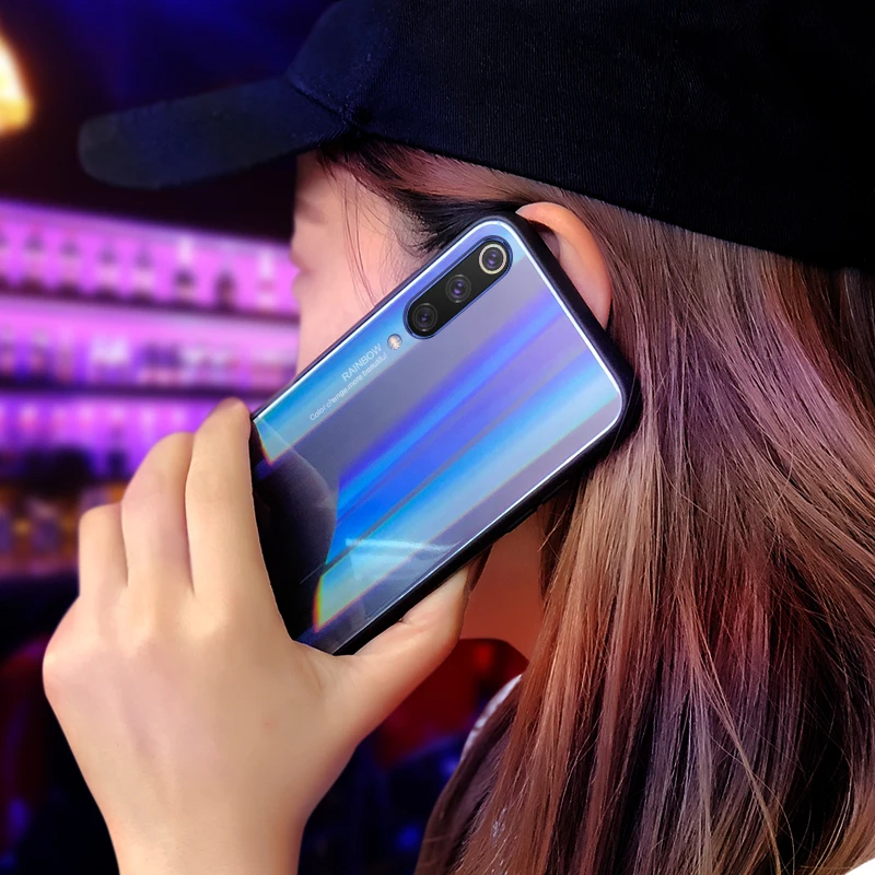 Для Xiaomi mi 9 чехол Роскошный бренд Аврора градиент закаленное стекло для Se 8 Explorer 2019