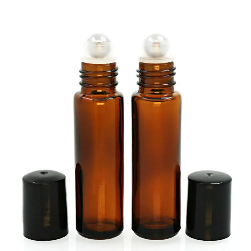 

10ml Empty Roll on Amber Glass Bottles [STAINLESS STEEL ROLLER] Refillable Amber Roll On for Aromatherapy LX8689