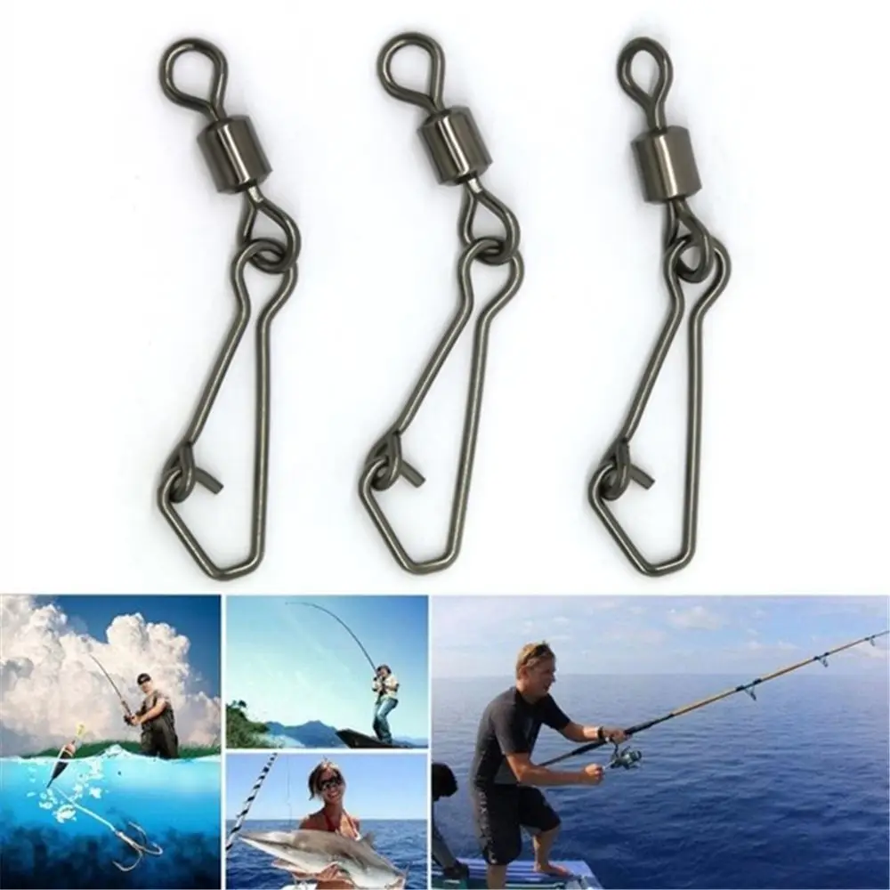 

50pcs/lot Snap Fishing Hook Stainless Steel Fishing Bearing MS+QL Swivels Interlock Rolling Swivel with Hooked Connector Tackle