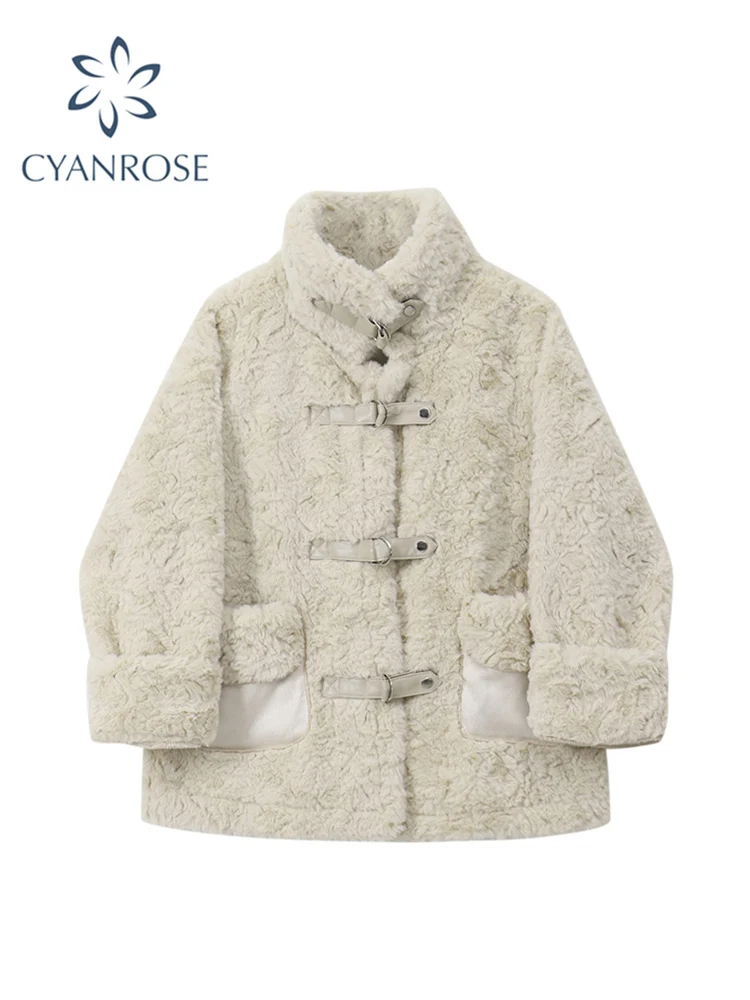 

Faux Rabbit Fur Coat For Women Thick Warm Fashion Retro Loose Lapel Overcoat Female Clothes Plush Teddy Bear Coats 2021 Winter