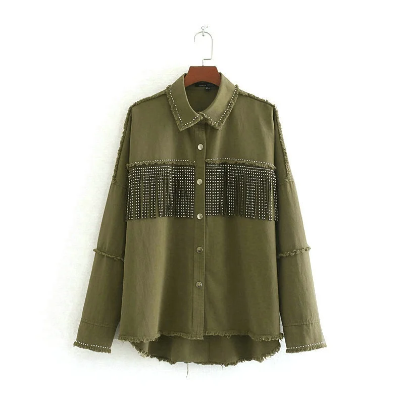 

Beige cotton tassel coat coat loose long-sleeved autumn and winter ladies elegant coat