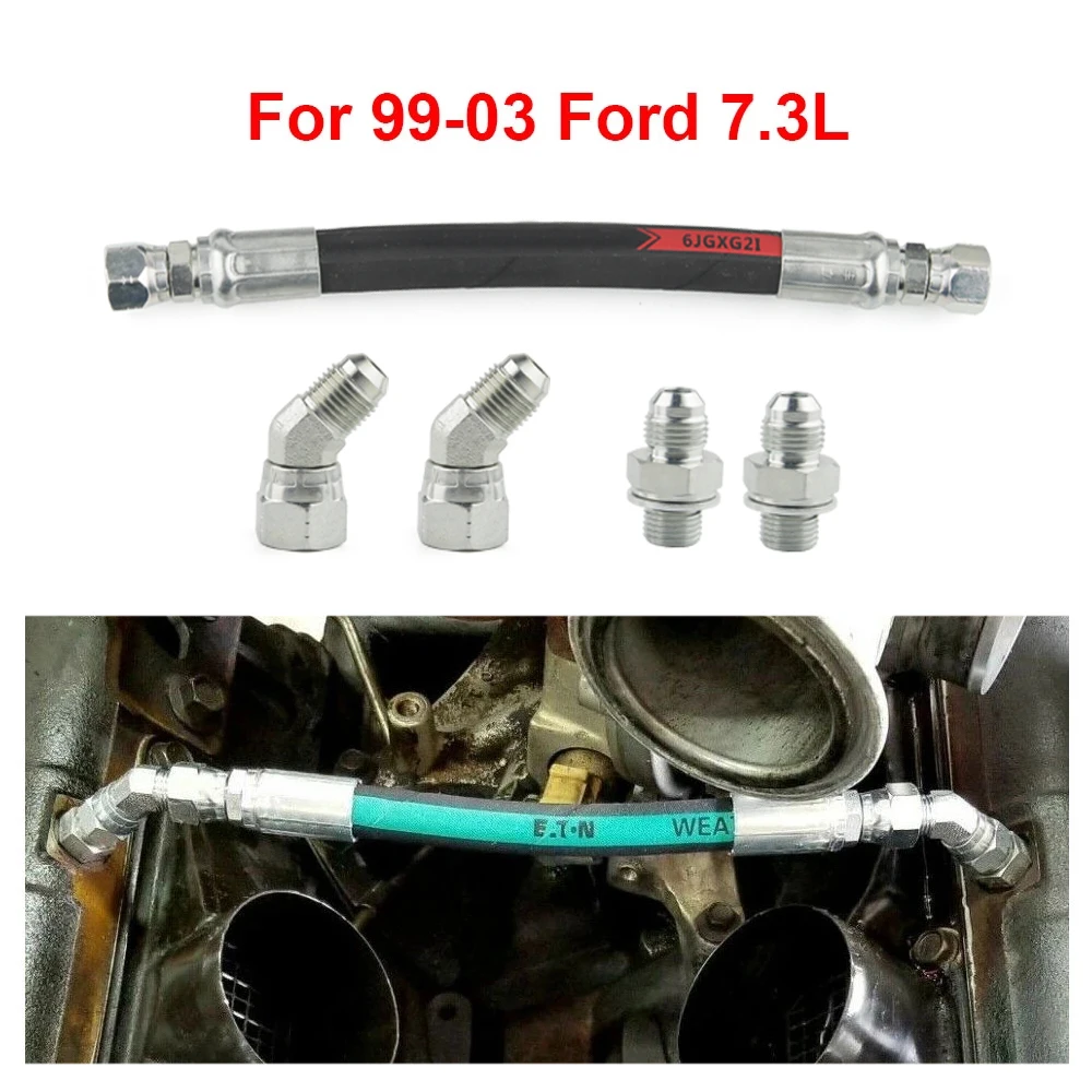 

High Pressure Oil Pump HPOP Crossover Line Hose for Ford 99-03 7.3L Powerstroke(1x Hose , 2x45 Connectors,2xDirectly Head)