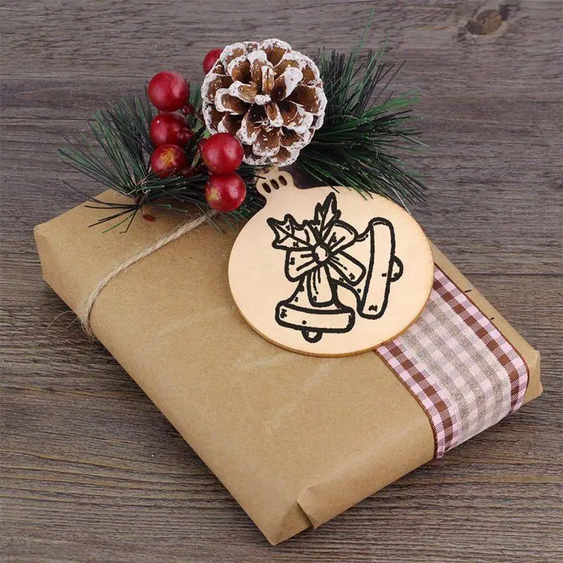 Bolas redondas de madera para manualidades, 50 unidades, para pintar, adornos colgantes de Navidad sin terminar, discos de madera en blanco Natural-4