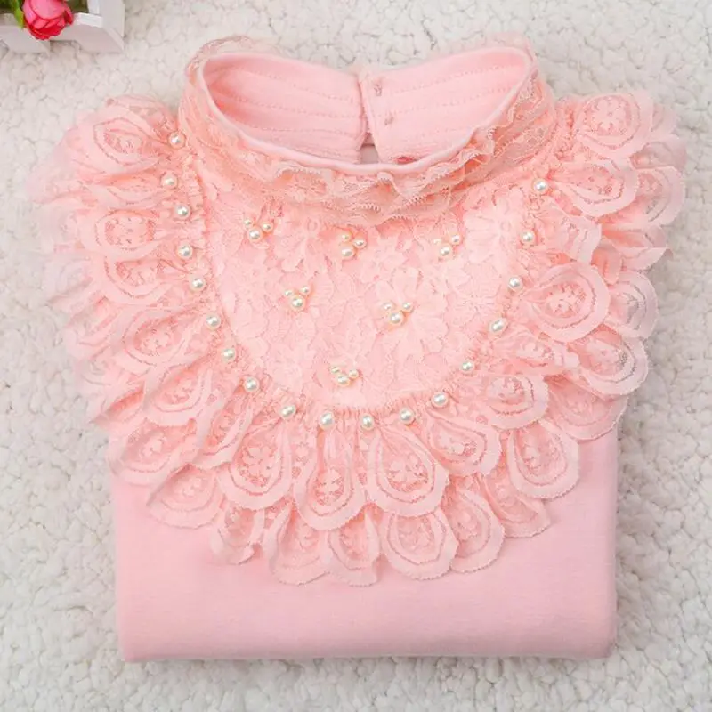 5 lace top От 2 до 12 лет, осенне-зимняя блузка для девочек, рубашки, хлопковые топы для девочек-подростков, Детская кружевная рубашка с длинными рукавами, детские блузки - Цвет: 5 lace top
