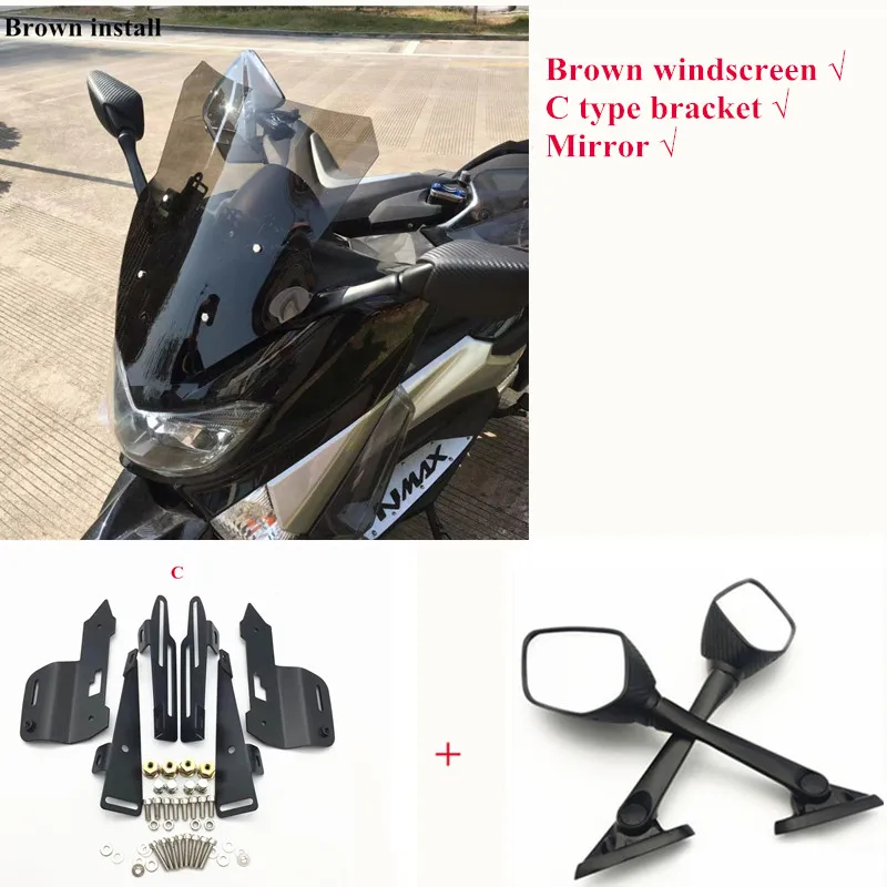 Модифицированный Мотоцикл nmax155 nmax выше 5 см ветровое стекло ветровые дефлекторы для YAMAHA nmax155 nmax 155 16-19 - Цвет: C brown mirror