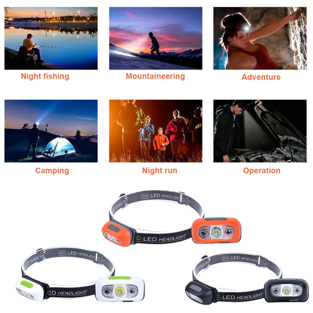 

Fishing Flashlight Headlight Waterproof with Headband USB Headlight Led Nightfor Outdoor Camping Cycling Running Fishing
