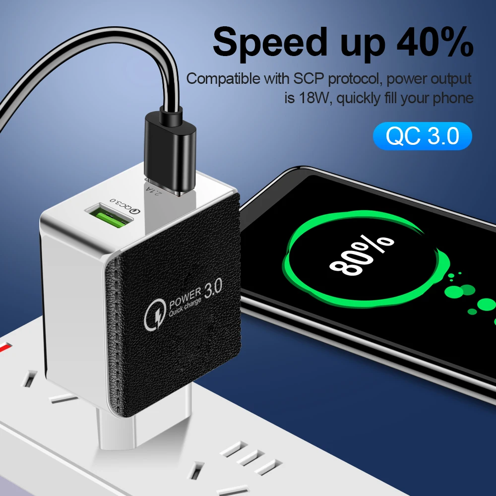 18 Вт USB зарядное устройство Быстрая зарядка 3,0 адаптер настенная вилка Qualcomm 3,0 USB зарядка Телефон быстрая зарядка для iPhone samsung Xiaomi huawei