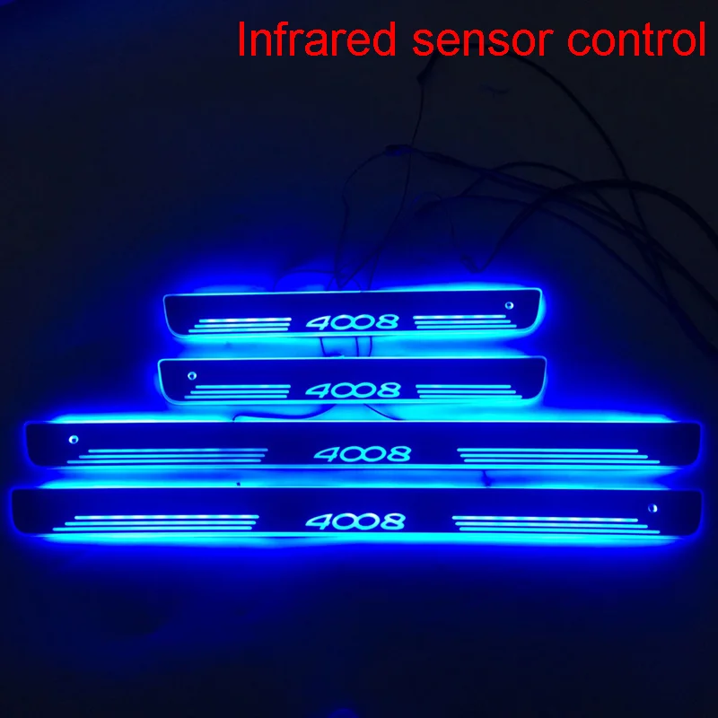 

Infrared sensor control led door sill plate strip welcome light threshold guard protectors for peugeot 4008