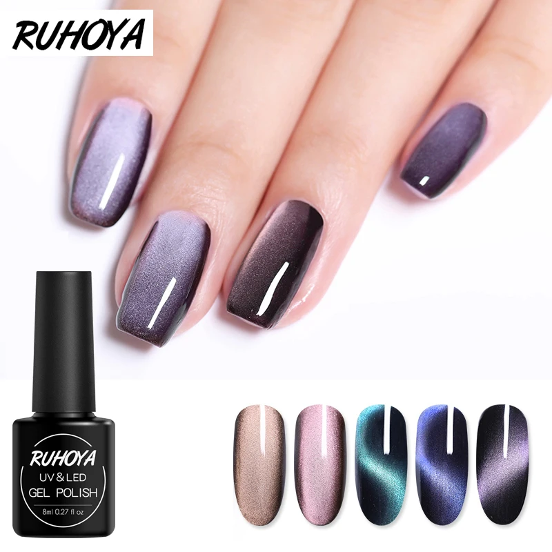 Ruhoya 5D Магнитный УФ гель для ногтей Хамелеон широкий эффект кошачьих глаз синий