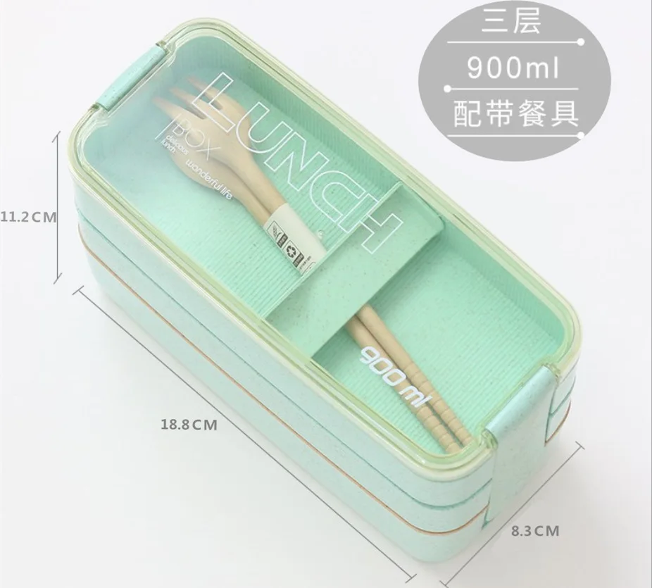 

Kitchen 900ml Microwave Lunch Box Wheat Straw Dinnerware Food Storage Container Children Kids School Office Portable Bento Box