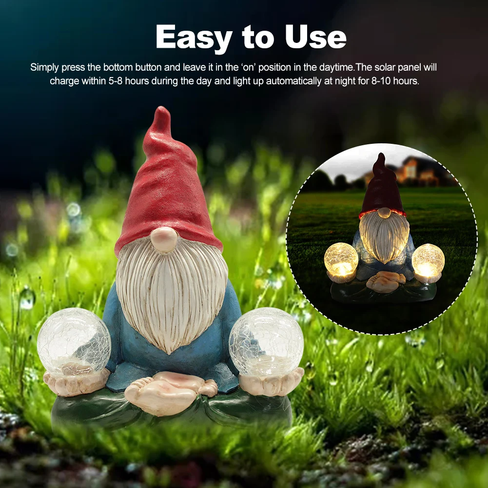 

Figurines Patio Yard Resin Garden Statue Gift Funny Meditating With Double Light Outdoor Decor Solar Powered Art Lawn Sculpture