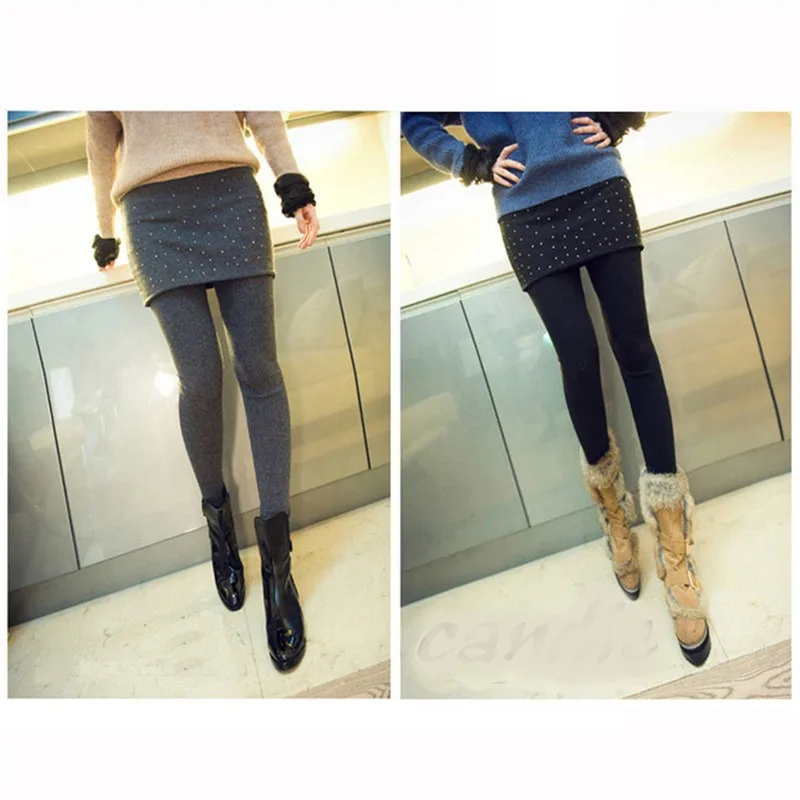 

Ladies Skirt Leggings Thick Warm Fleece Leggings Pleated Stretchy Ankle-Length Leggins Female Autumn Winter Leggings Trousers