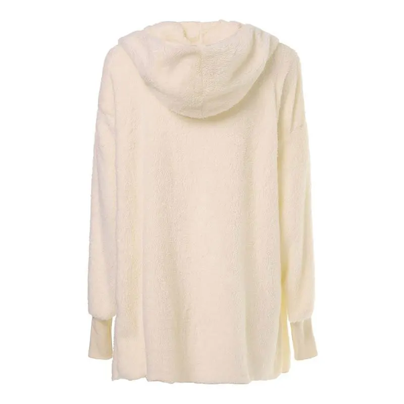 Женская свободная куртка с капюшоном повседневная однотонная теплая из