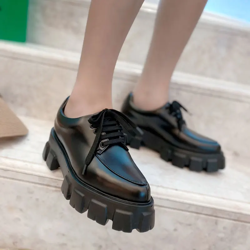 

Thick-Soled Genuine Leather Women Lace-Up Shoes Outdoor Classic British Wind Female Casual Shoes 2021 New Hot Sale Mujer Shoes