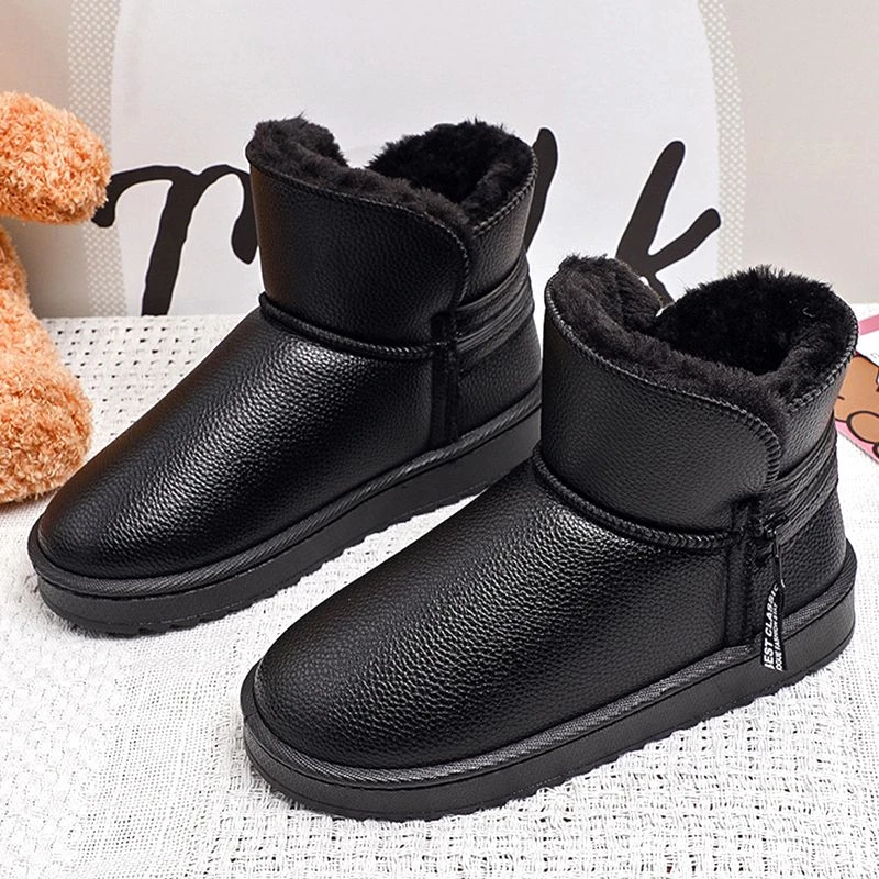 

2022 Women's Boots New Winter PU Leather Plus Velvet Warm and Ankle Boots Non-slip Wear-resistant Snow Boots Ladies Cotton Shoes