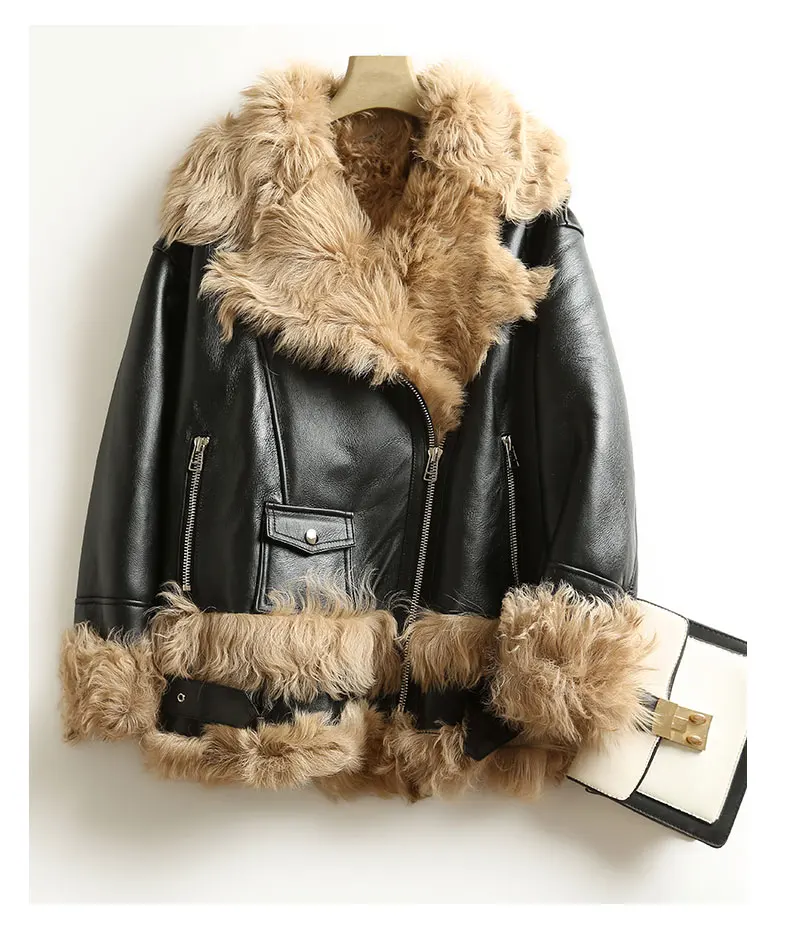 Пальто из натурального овечьего меха Женская куртка натуральной кожи с