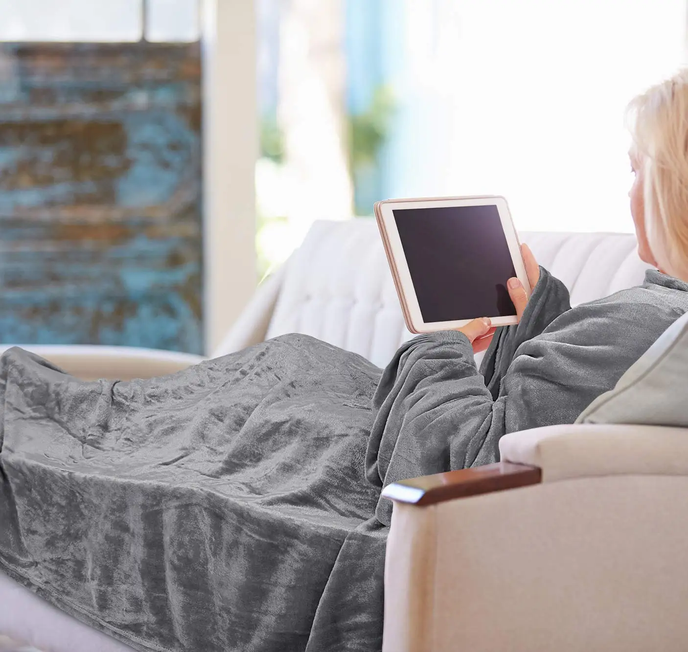 Мягкое теплое удобное плюшевое одеяло с капюшоном для телевизора Флисовое