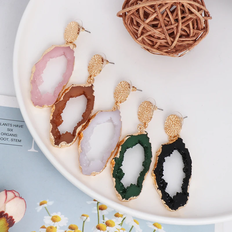 

Wholesale JUJIA Trending Drop Earrings Druzy Quartz Gem Stone Crystal Charm Earrings For Women Fashion Jewelry Accessories