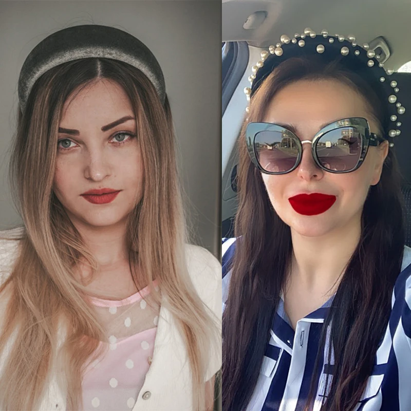 

Повязка на голову женская бархатная, широкая, однотонная, с жемчугом, 2021