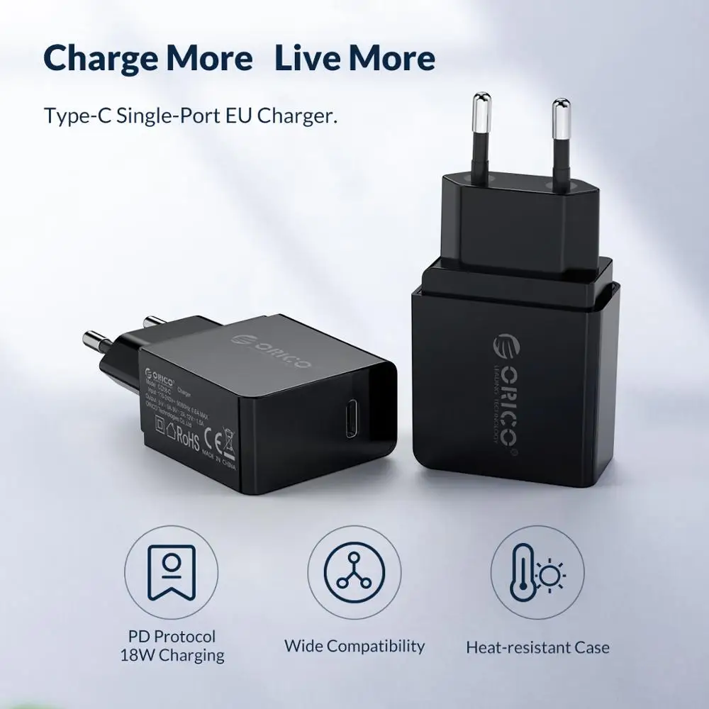 ORICO PD быстрое зарядное устройство 18 Вт USB Type C мини портативное настенное для iPhone