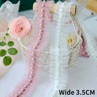 3 5cm wide white pink pleated mesh fabric beaded embroidered fringe ribbon lace collar cuffs edge trim diy cloth sewing supplies