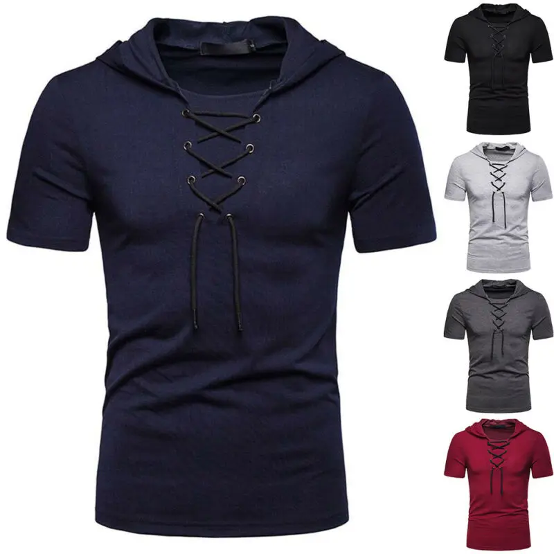 

Mens Solid Color Hooded Short Sleeve T Shirt Summer Casual Comfy Shirt Tops
