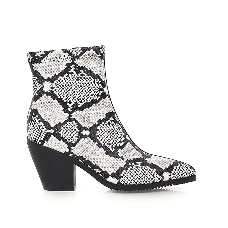 Женские ботильоны из змеиной кожи на высоком каблуке с острым носком|Женские