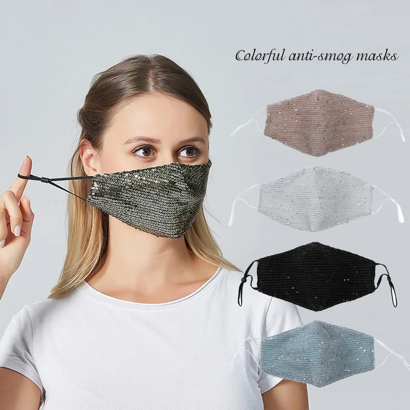 

Fashion Women Glitter Printed pattern Mask Bling Bling Print Washable Breathable Face Mask Ice Silk Fabric Mascarilla Mascaras