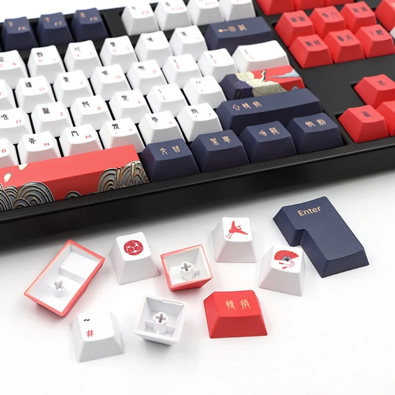 

69HA 113 Keys Dye-Subbed White Crane PBT Keycaps Set Cherry Profile for GK61/TKL87/108 Mechanical Keyboard ISO Retro Key