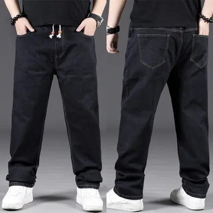 Men Relaxed Fit Jeans Cowboy Straight Loose Baggy Harem Denim Pants Elastic Waist Wide Leg Trouser Plus Big Size 5XL 6XL 7XL 8XL