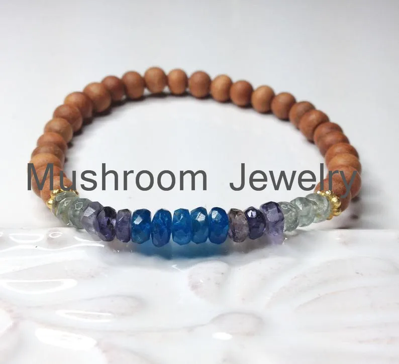 Handmade Women Beaded Bracelets White And Faceted Blue Gemstone Fashion Wooden For Bracelet