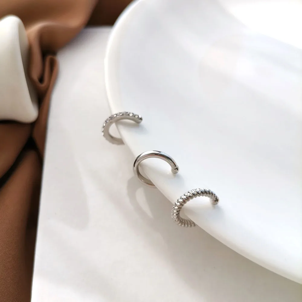 

3Pcs/set New Minimalist Little C Cubic Zirconia Cartilage Earrings Clips Sets for Women Chic Street Style Ear Cuffs