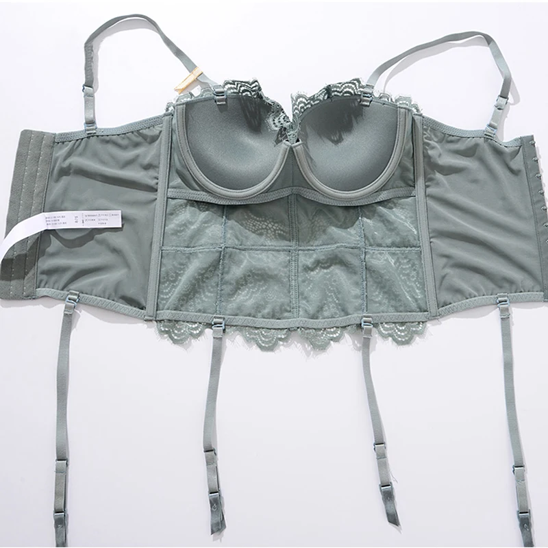 

Women Sexy Lace Bra Briefs Set Corset Lingerie Underwear Set Elasticity Transparent French Style Push Up Bralette Bodysuit 2021