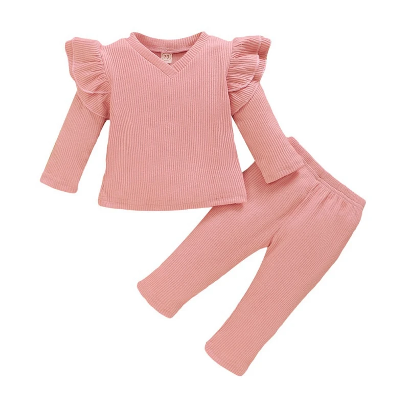 

Spring Autumn New Baby Sets Girls Cute Casual Outfits Long Sleeve Solid Color Top Blouse+Pants Costume Set 3 Colors 0-24M