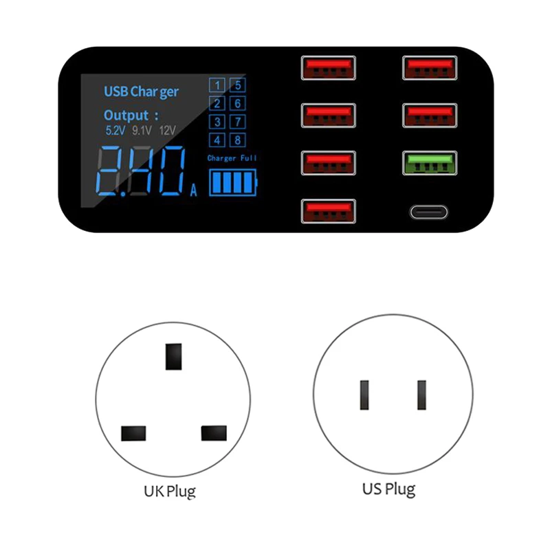 

Зарядное устройство USB Type-C с 8 портами и цифровым дисплеем