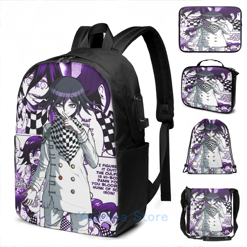 Забавный графический принт Kokichi Ouma манга (но фиолетовый!) рюкзак с USB зарядкой