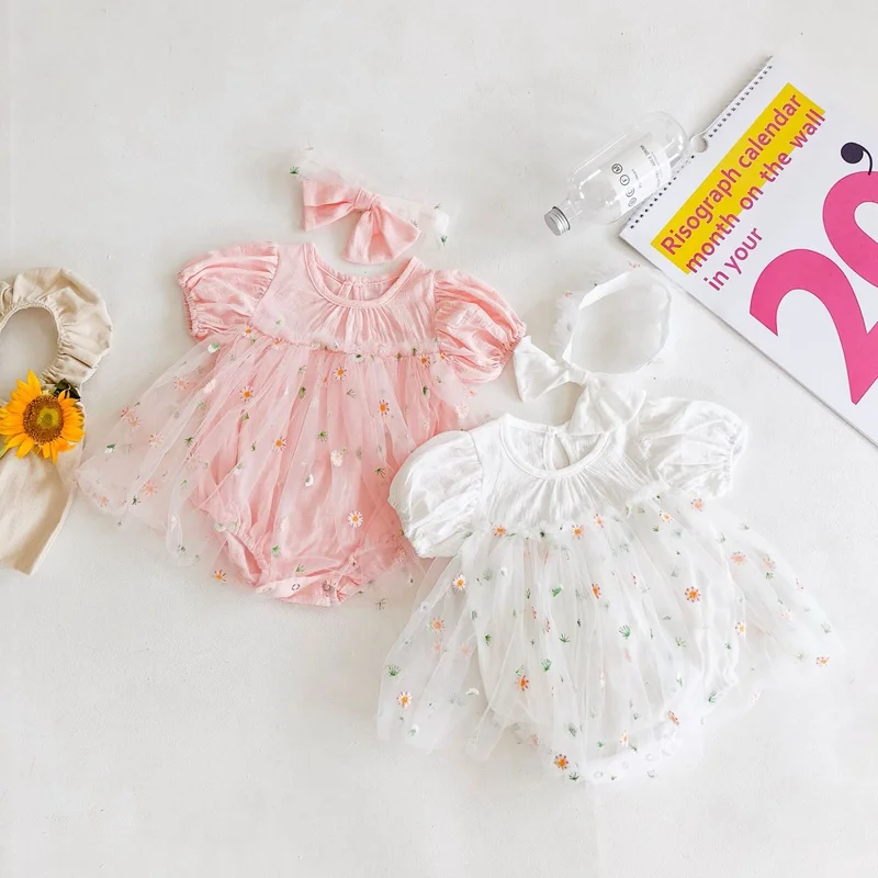 

Newborn Baby Girls Clothes Summer Princess Baptism Birthday Tutu Bodysuit+Headband Infantil Girls Clothing Summer Girl Clothing