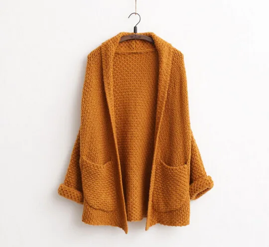 2019 новый модный осенний женский кардиган длинный рукав Свободный вязаный карман