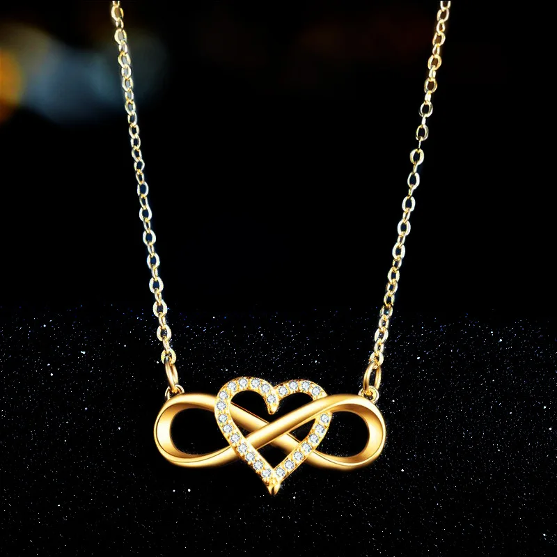 

Golden Heart-shaped Lucky 8 Diamond Love Pendant Necklace Women Imitation Metal Collar Necklace Women 2021 Fashion Jewelry