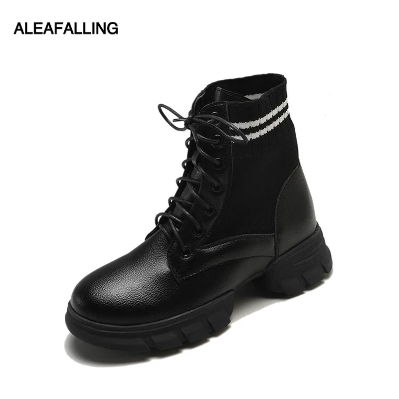 Сапоги Aleafalling женские вязаные мягкая кожа хлопок Уличная обувь для студенток