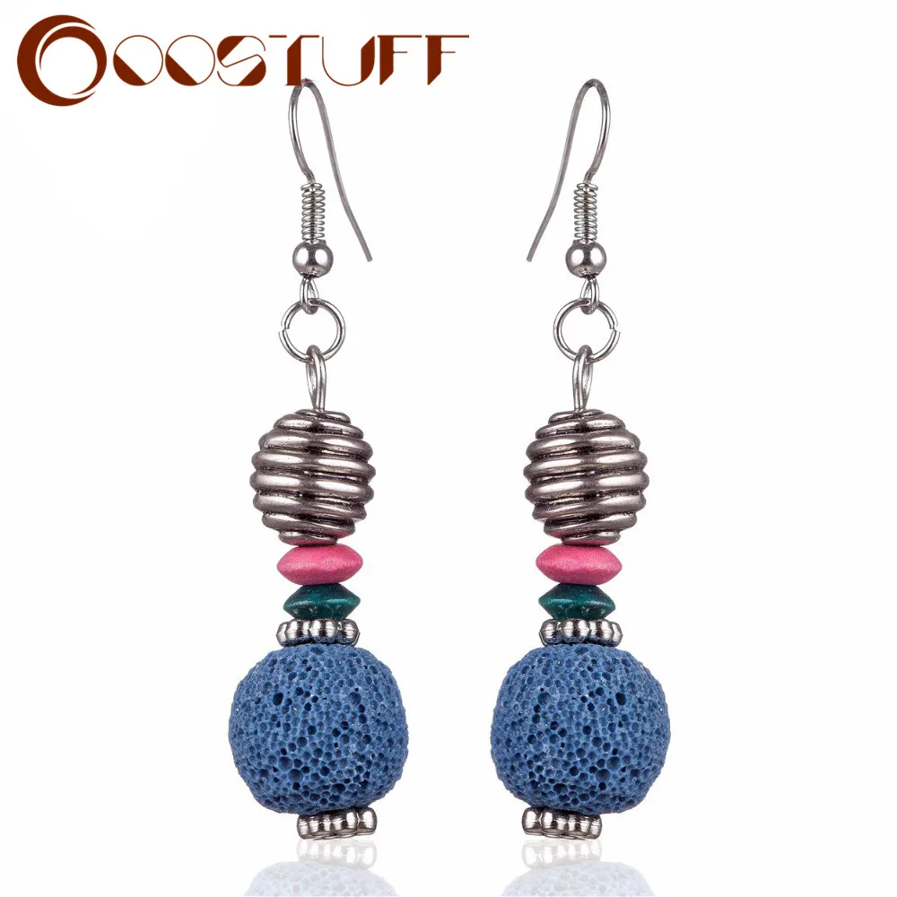 Orecchini Для женщин Серьги черный натуральный вулканического камня Бусины длинные