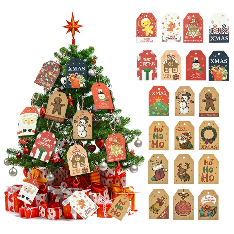 

Рождественские ярлыки «сделай сам», 48 шт./лот, этикетки из крафт-бумаги для упаковки подарков, бумажные подвески с Санта-Клаусом, товары для ...