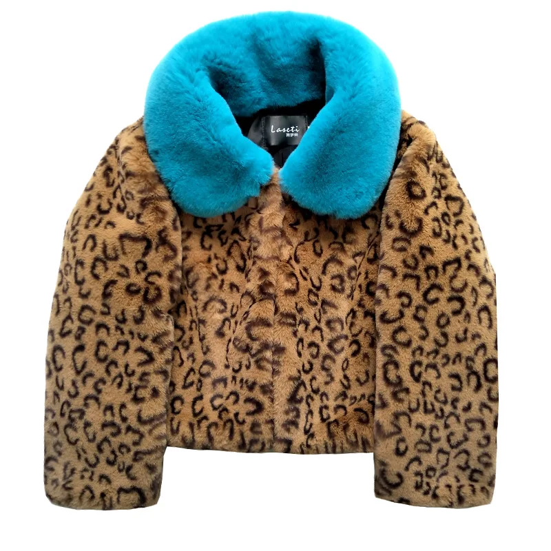 Leopard Зимняя высококачественная шуба из кролика Рекс женская уличная модная леопардовая Меховая куртка толстое теплое пальто свободные плюшевые пальто - Цвет: Leopard