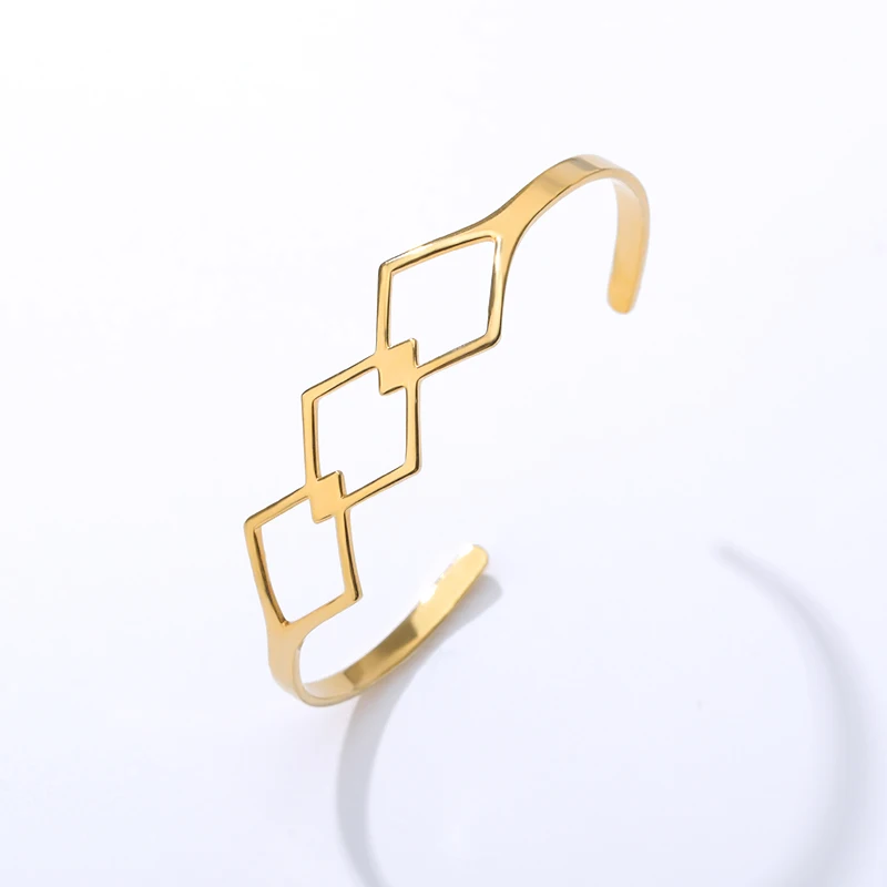 Розовое золото открытый Браслет манжета нержавеющая сталь полые геометрические