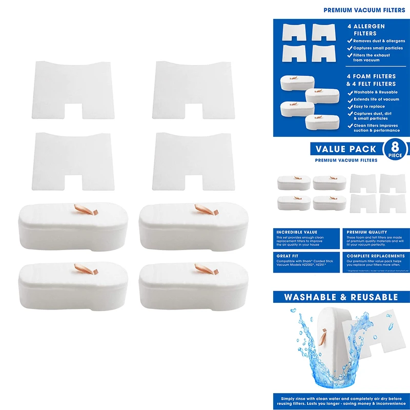 

Vacuum Filter Kit HEPA Filter & Foam And Felt Filter Compatible For Shark Vacuum Model HZ2000, HZ2002, HZ251