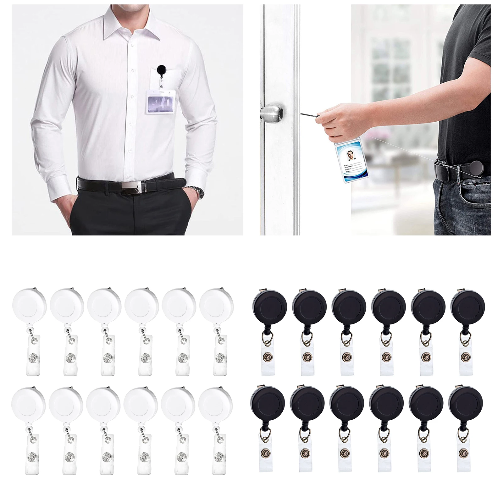 

Set of 12, Retractable Badge Holder Carabiner Reel Clip on ID Card Holders Badge Reels